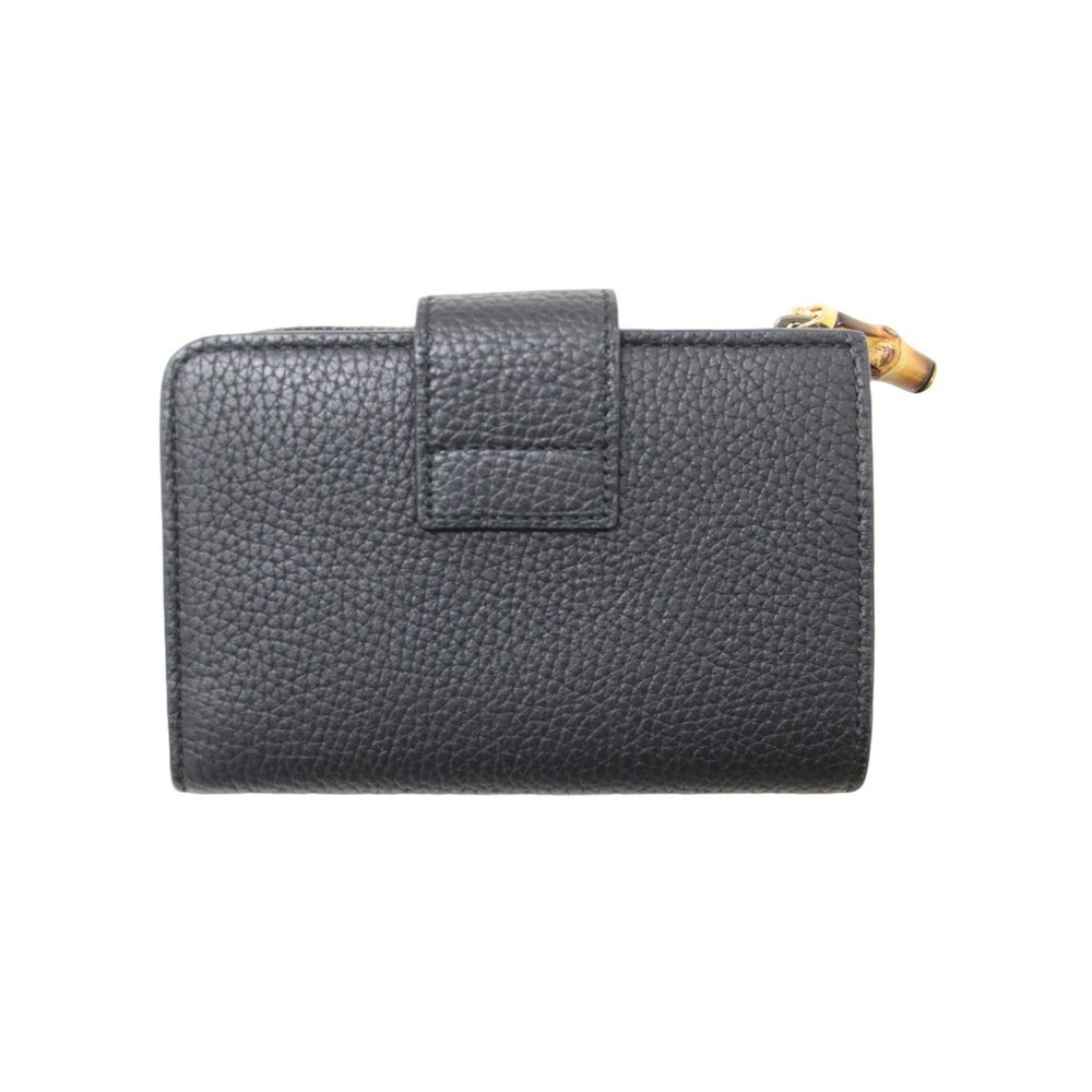 GUCCI Double G Medium Wallet with Bamboo Bi-fold Wallet Compact Leather Black - Picture 2 of 8